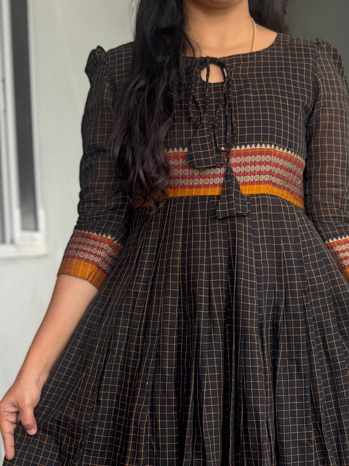 Black Narayanpet Frock – Traditional Woven Border &amp; Flared Design
