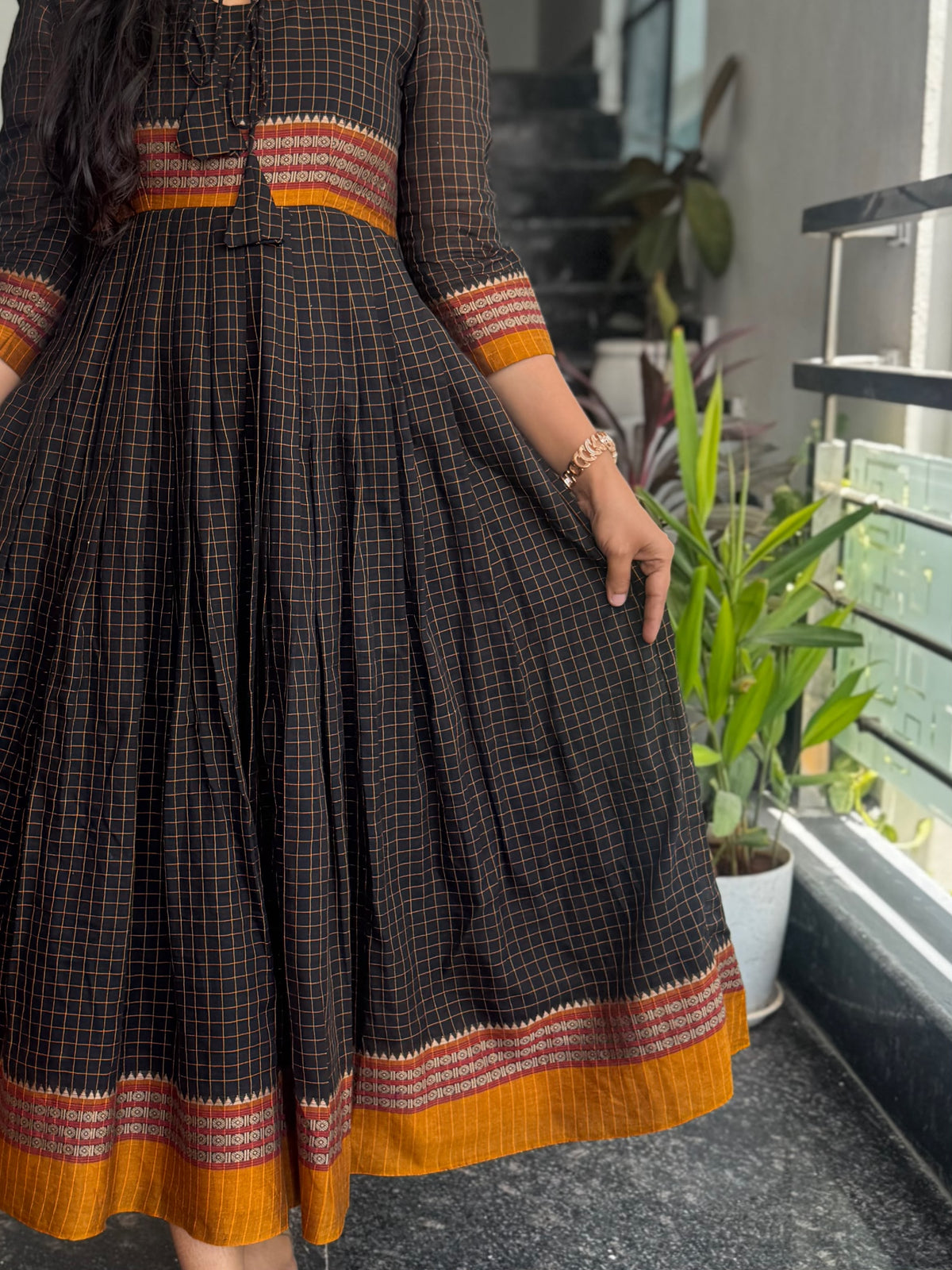 Black Narayanpet Frock – Traditional Woven Border &amp; Flared Design