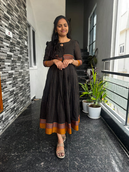 Black Narayanpet Frock – Traditional Woven Border &amp; Flared Design