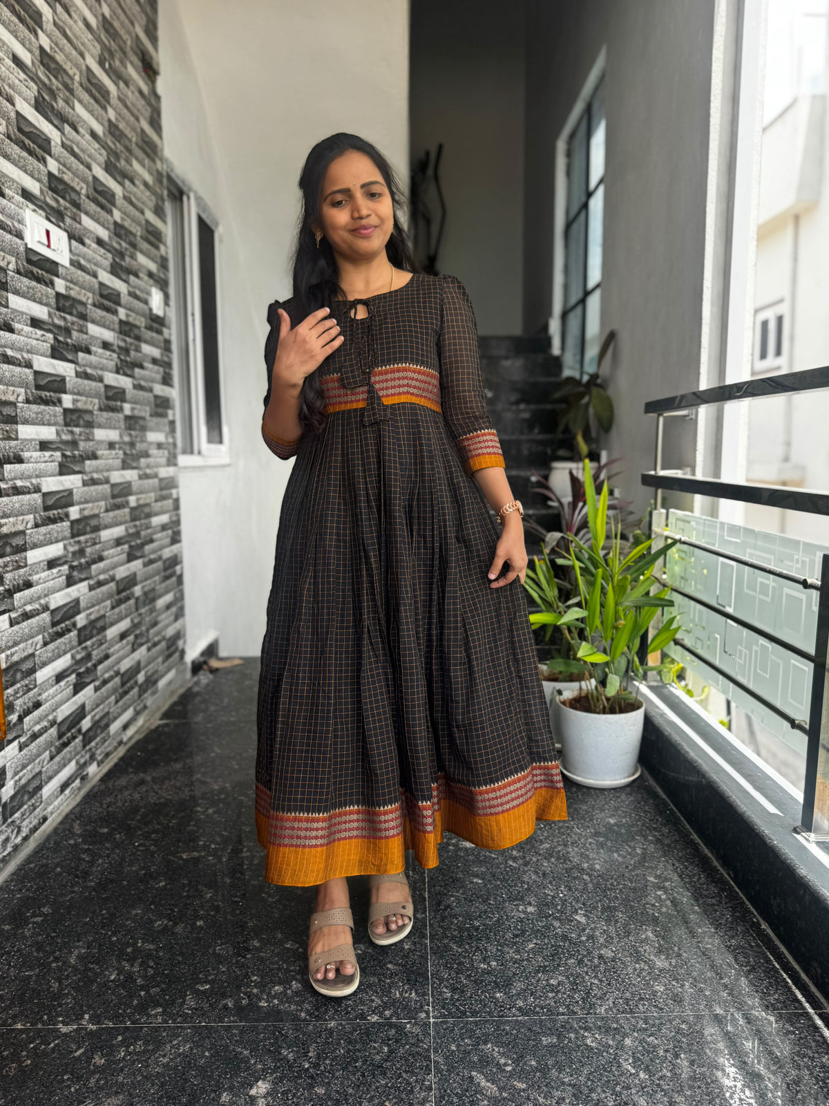 Black Narayanpet Frock – Traditional Woven Border &amp; Flared Design