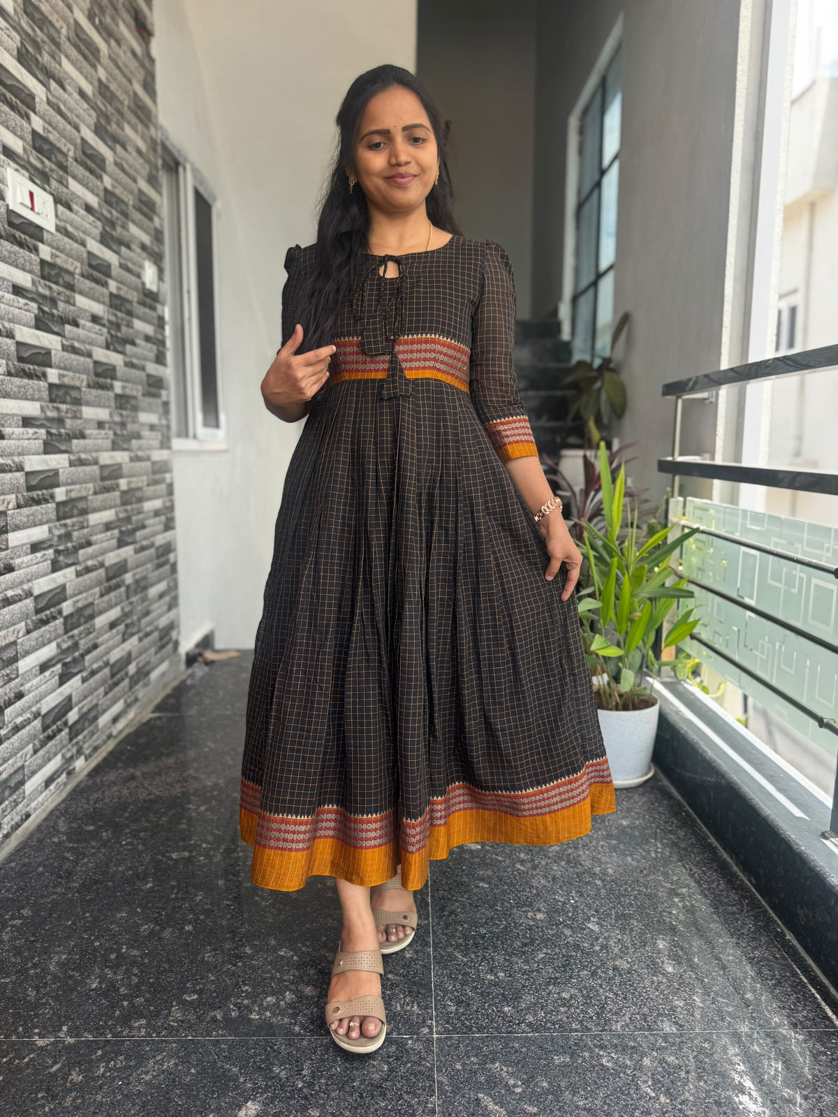 Black Narayanpet Frock – Traditional Woven Border &amp; Flared Design