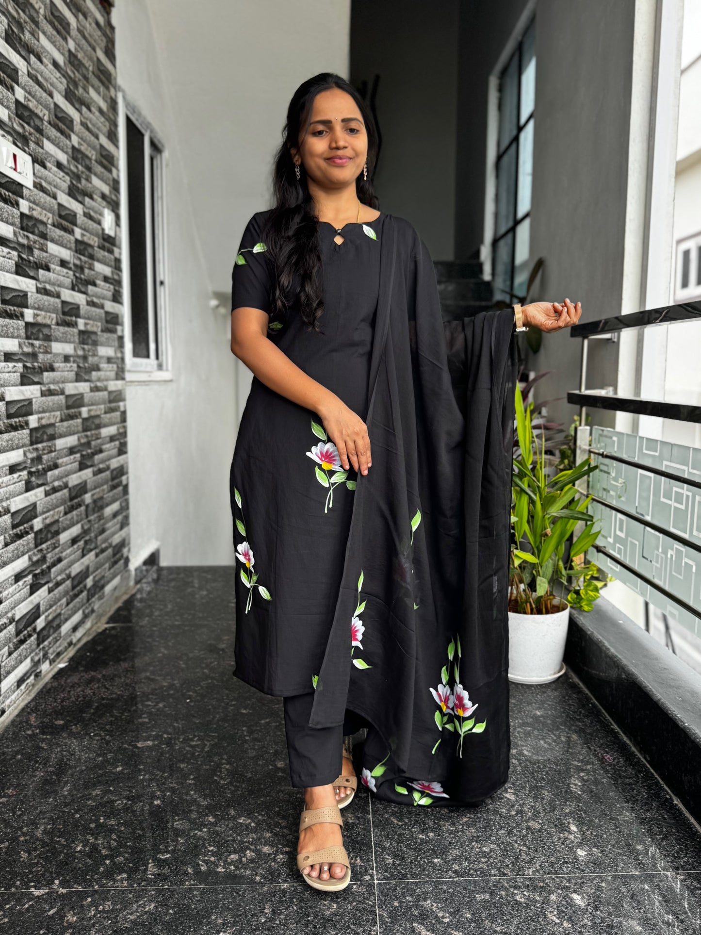 Black Bagru Hand-Printed Mul Cotton 3-Piece Set