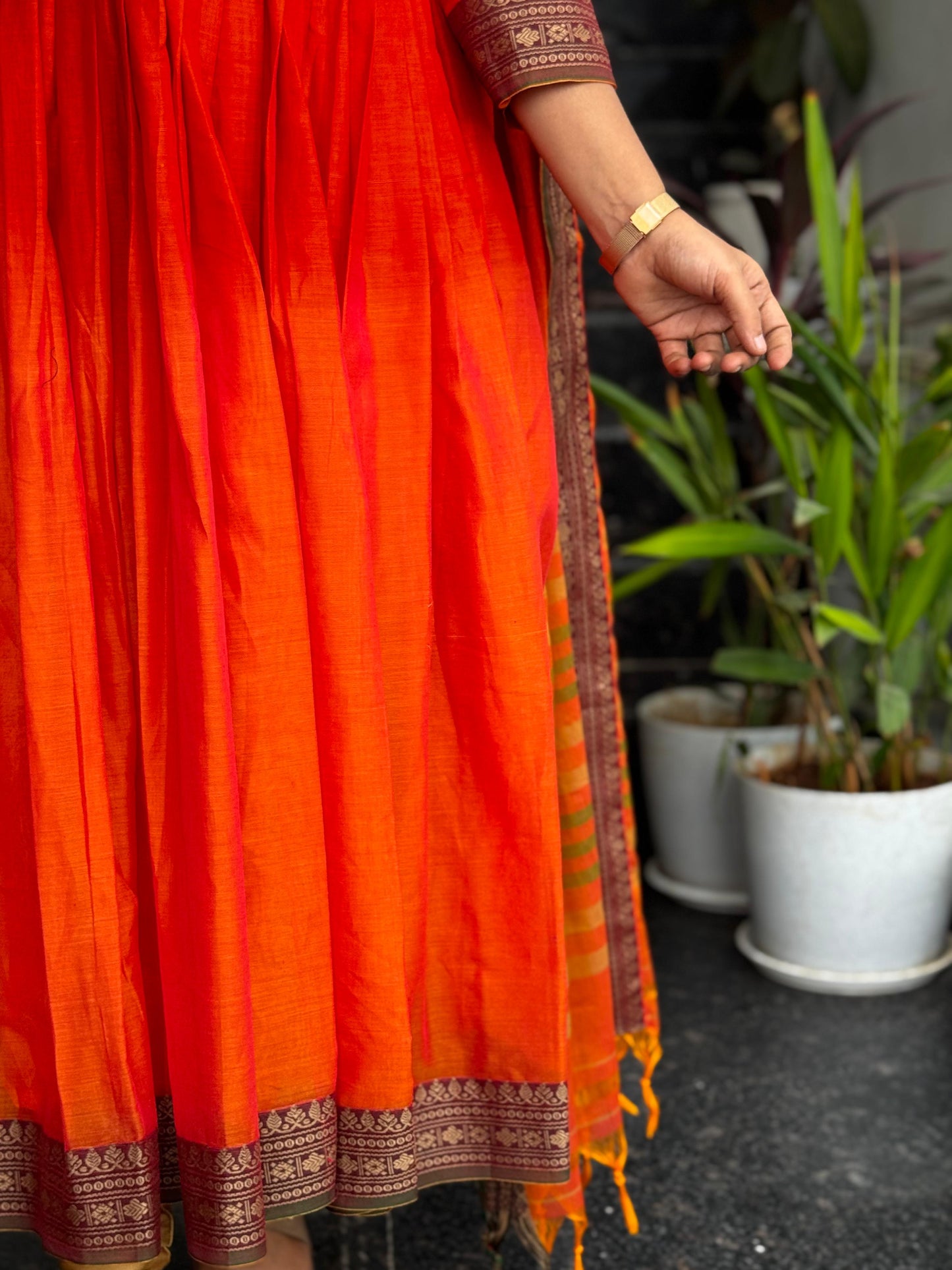 Orange Narayanpet Anarkali 2-Piece Set